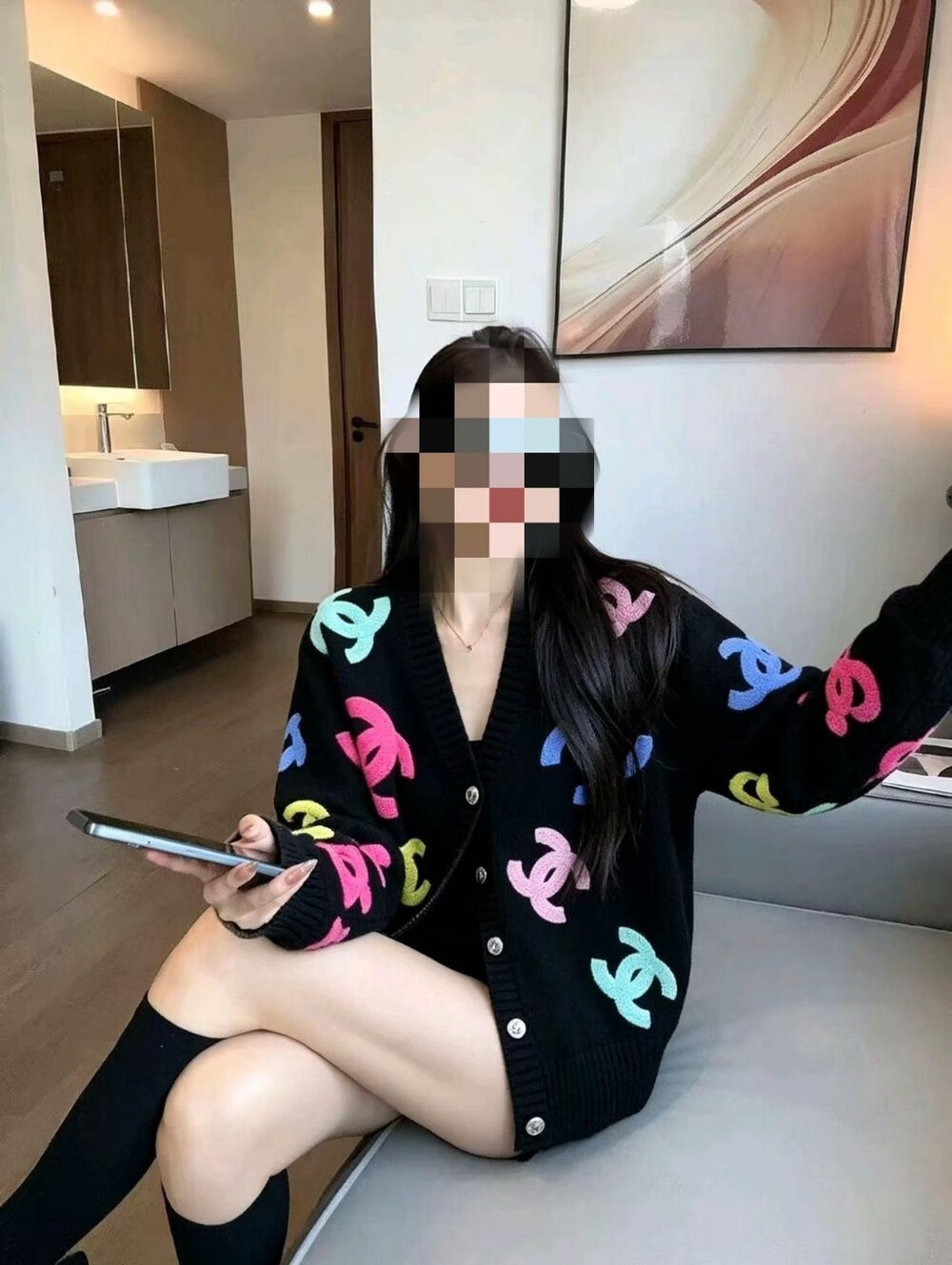 Chanel Black with Multicolor CC Logo Knit Cardigan Sweater - Picture 8 of 9